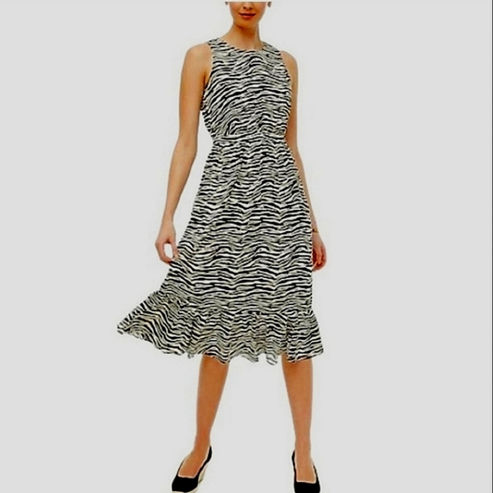 J. Crew Animal Print Ruffled Hem Chiffon Sleeveless Dress 6